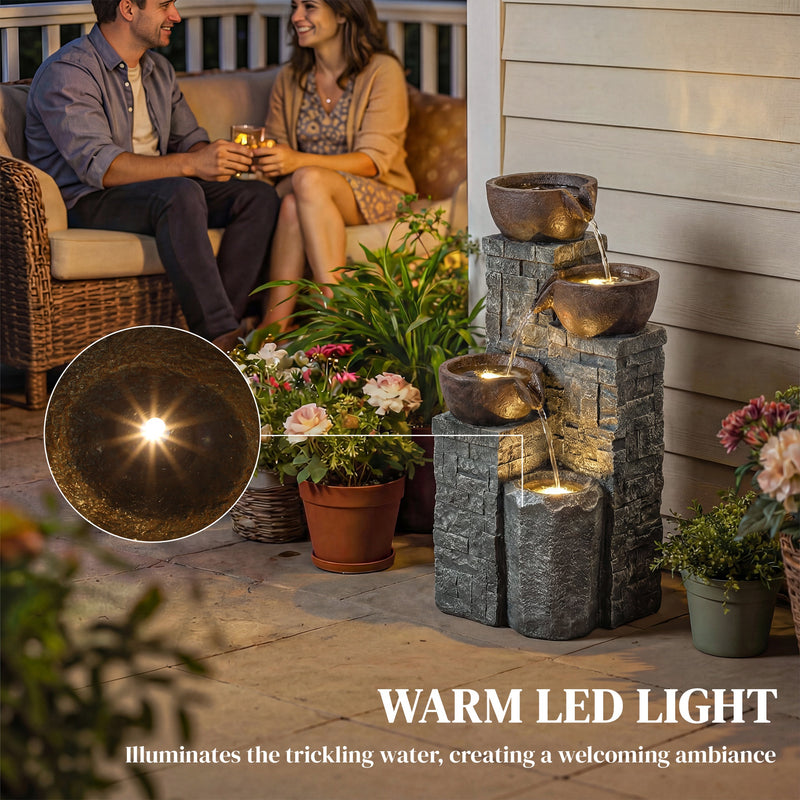 Garden Water Fountain with LED Lights for Relaxing Outdoor Spaces Rustic Brown AOSOM