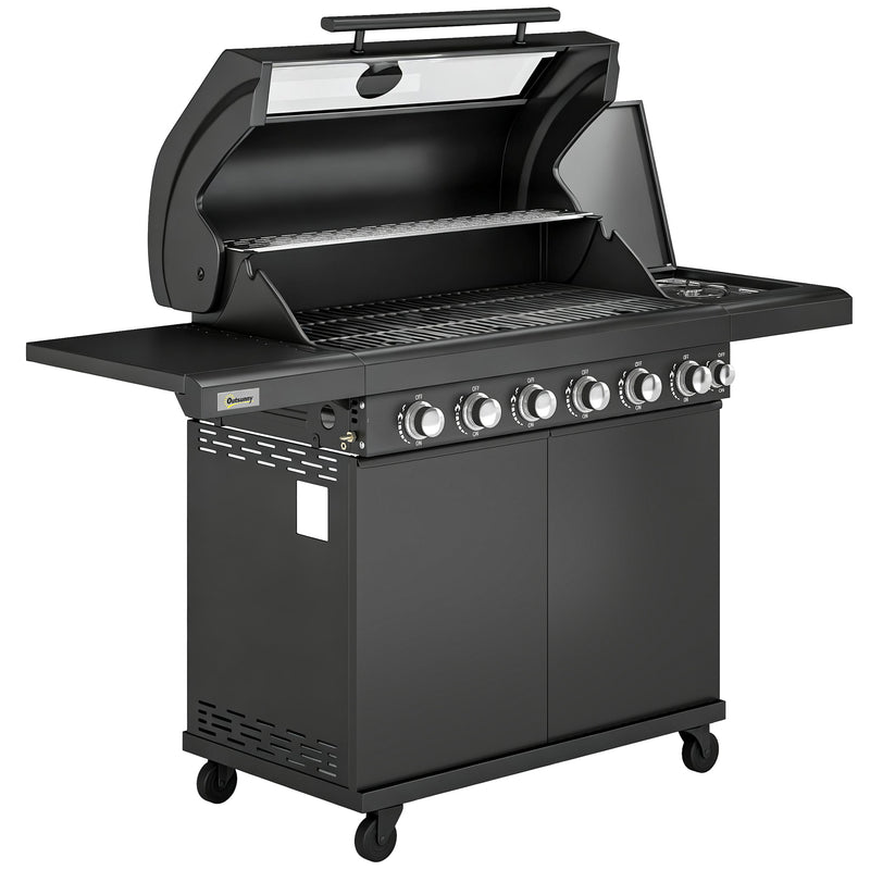 6 Burner Gas BBQ Grill With Side Burner for Easy Outdoor Cooking and Entertaining in the Garden Black Outsunny