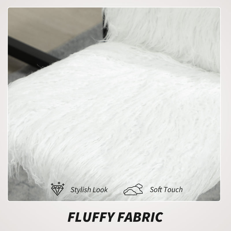 Armless Swivel Office Chair with Adjustable Height for Home or Vanity Use, White