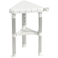 Corner Shower Stool with Adjustable Height and Storage Shelf for Compact Bathrooms White