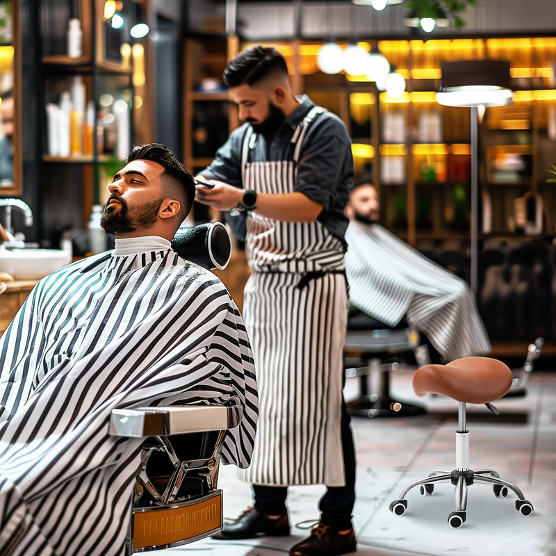 Height Adjustable Saddle Stool for Salon or Spa Use with Faux Leather Seat Brown