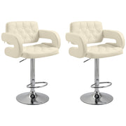 Set of 2 Adjustable Swivel Bar Stools with Backrest and Armrests for Kitchen White