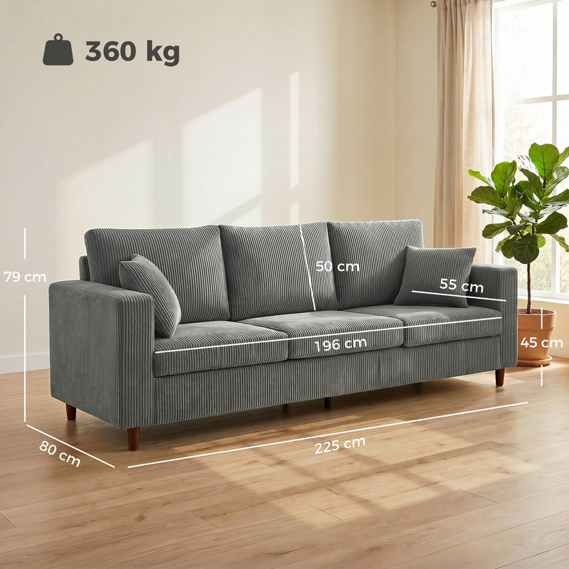 Three Seater Sofa for Spacious Family Lounging with Deep Cushions and Corduroy Fabric