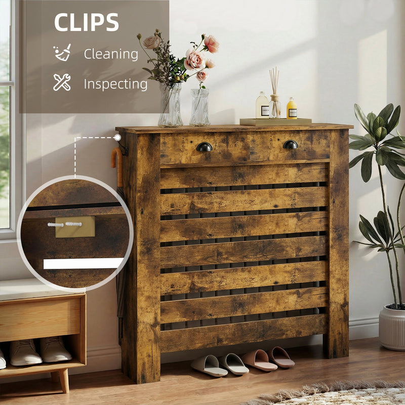 Radiator Cover with Storage Drawer for Safe Family Use and Tidy Hallway Rustic Brown Homcom