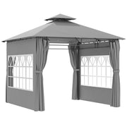 Light Grey 3 x 3 m Garden Gazebo with Double Roof and Removable Sidewalls by Outsunny