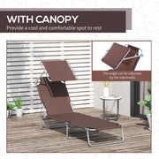 Brown 2 Piece Folding Sun Lounger Set with Adjustable Backrest and Sun Shade for Garden