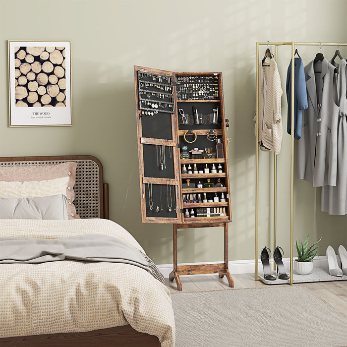 Lockable Jewellery Cabinet with LED Light and Full Length Mirror Rustic Brown by HOMCOM
