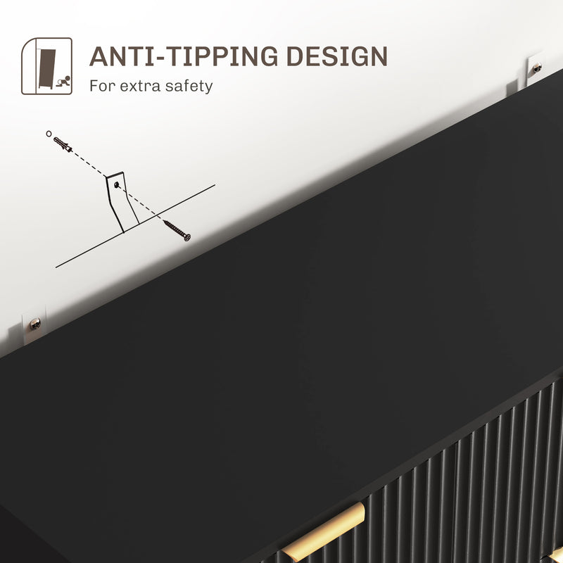 2 Door Sideboard with 3 Drawers and Adjustable Storage Shelves for Home Organisation Black