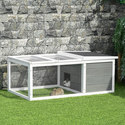 Guinea Pig Hutch with Pet Run and Water-Resistant Roof for Outdoor Use, Grey