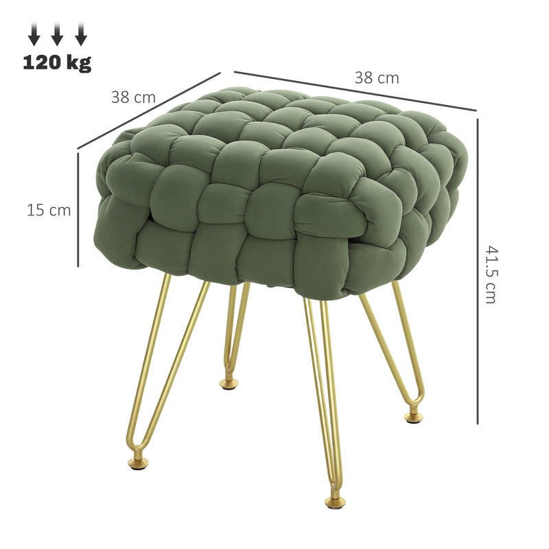 Green Velvet Feel Woven Square Footstool with Gold Legs Bold Design by HOMCOM