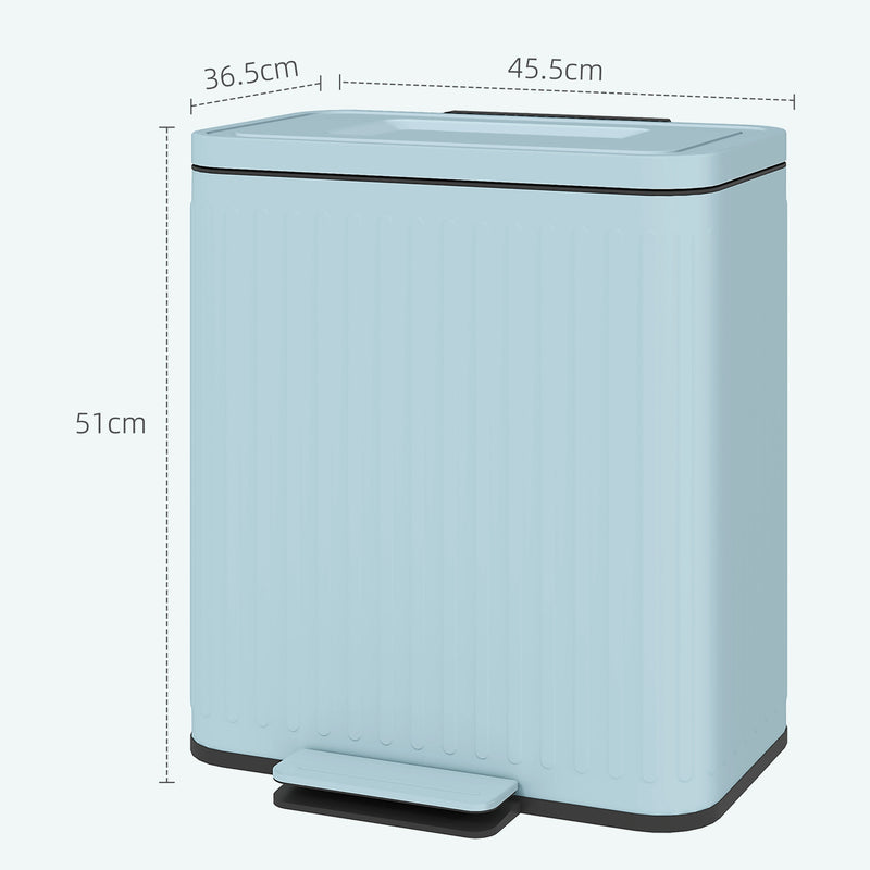 Double Indoor Kitchen Recycling Pedal Bin With Soft Close Lid Removable Buckets 40L by HOMCOM