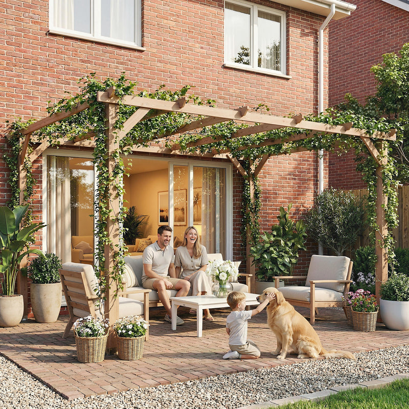 4m x 3m Wooden Pergola for Shaded Outdoor Seating and Climbing Plants Maple Wood Effect