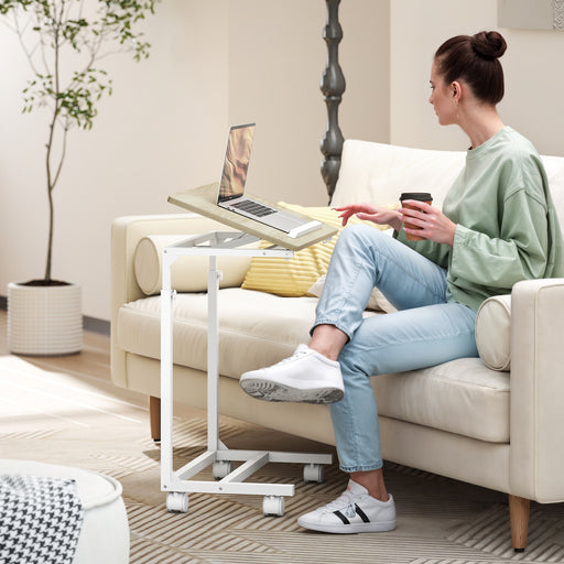 Height Adjustable C Shaped Overbed Table With Tilting Top For Sofa Or Bedroom Use