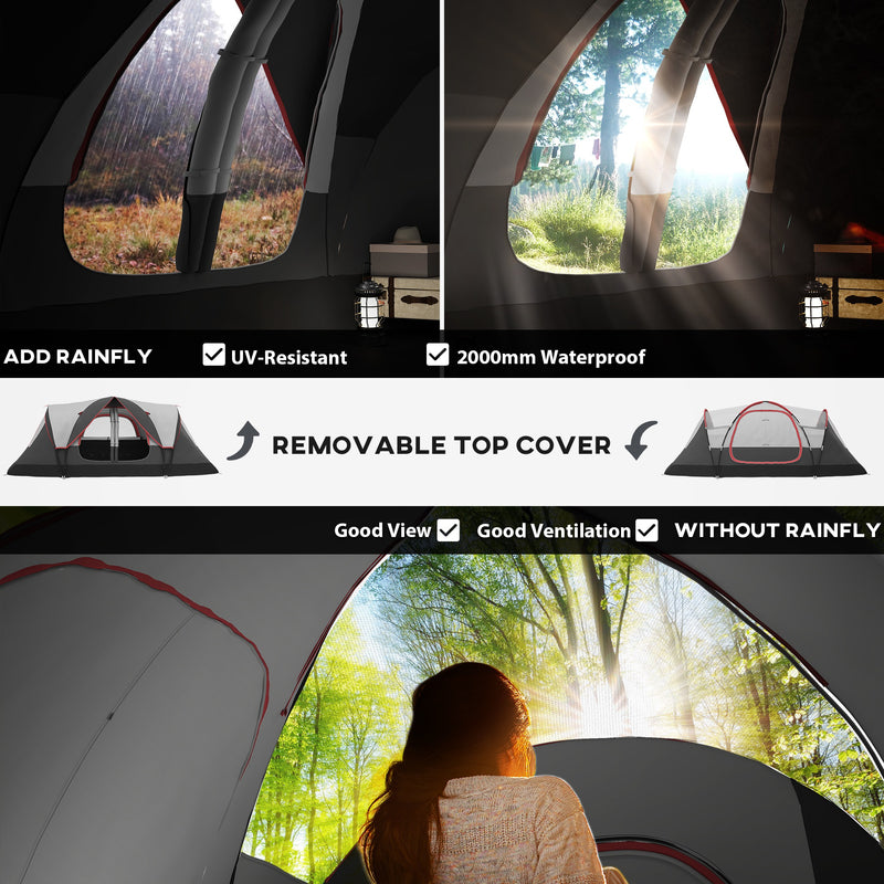 Family Camping Tent with Two Bedrooms and Waterproof Shelter for 6 People Grey