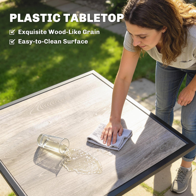 Garden Dining Set for 4 with Cushions and Stackable Chairs for Small Patios or Balconies Grey Wood Effect