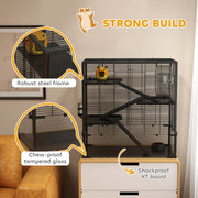 4 Tier Hamster Cage with Deep Glass Base Hut Wheel Food Dish and Water Bottle by PawHut