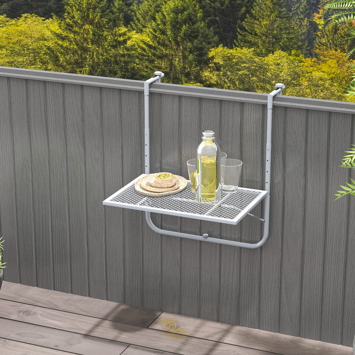 Grey Folding Metal Balcony Hanging Table Adjustable Wall Mount Desk for Garden and Patio by Outsunny