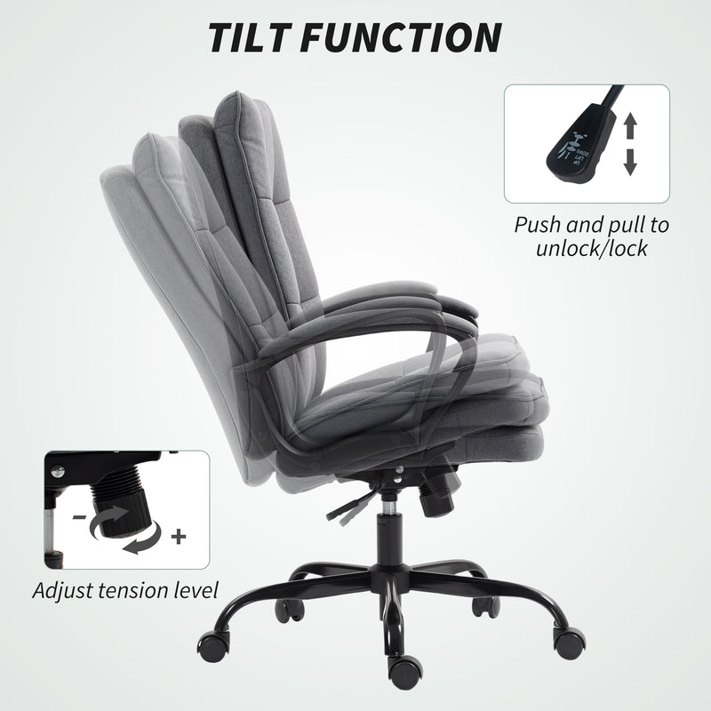 Grey Fabric Swivel Office Chair With Double Padded Seat For All Day Comfort