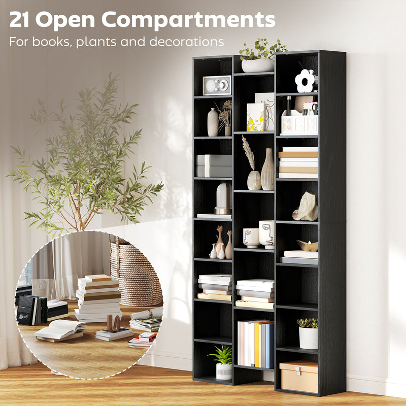 21 Compartment Storage Bookshelf With Open Display Shelves For Home Office, Black