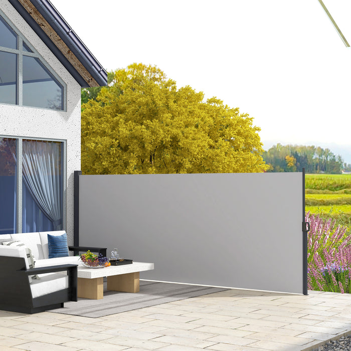 Light Grey 400 x 160cm Retractable Side Awning Privacy Screen for Garden or Patio by Outsunny