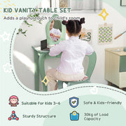 Toddler Bed and Dressing Table Set with Mirror and Stool for Kids Aged 3 to 6 Green AOSOM
