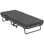 Single Folding Bed with Steel Frame and Wheels Black and Grey by HOMCOM