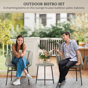 3 Piece Rattan Bistro Set with Cushions and Glass Top Table Light Grey by Outsunny