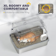 Extra Large Stainless Steel Cat Litter Tray With Scoop And Flip Top Lid For Easy Cleaning, Silver