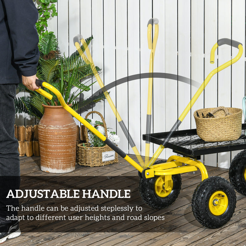 Heavy Duty Garden Trolley Cart with Metal Frame and Pneumatic Wheels Yellow by Outsunny