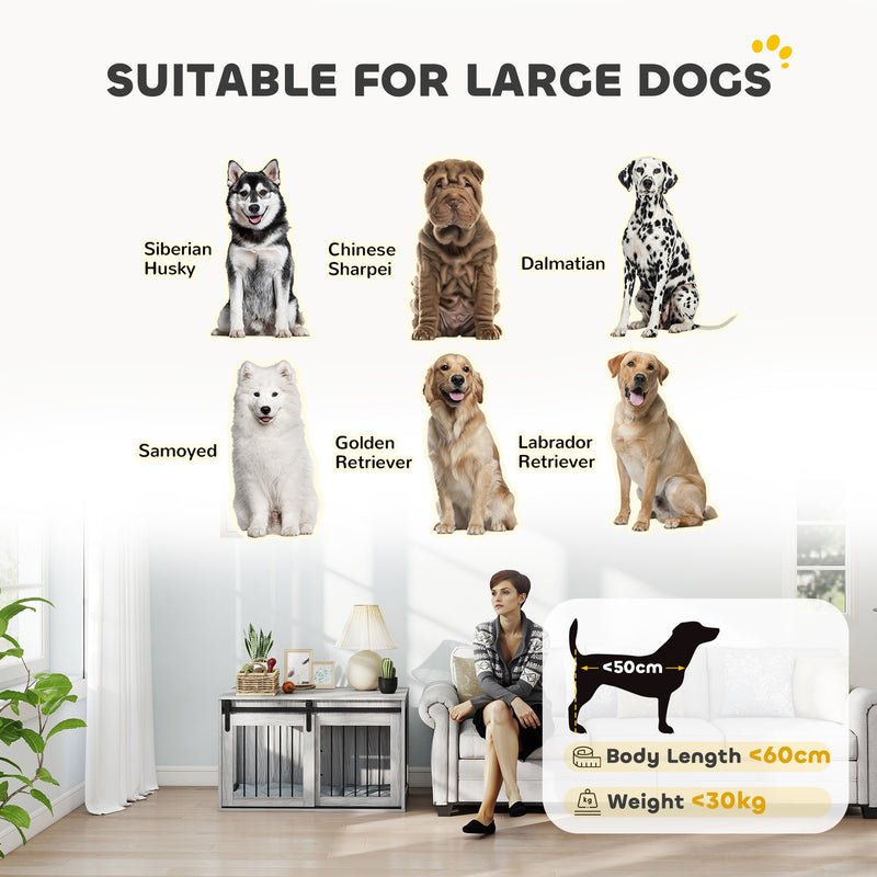 Large Dog Crate Furniture with Removable Cushion and Wide Top Surface for Storage Grey