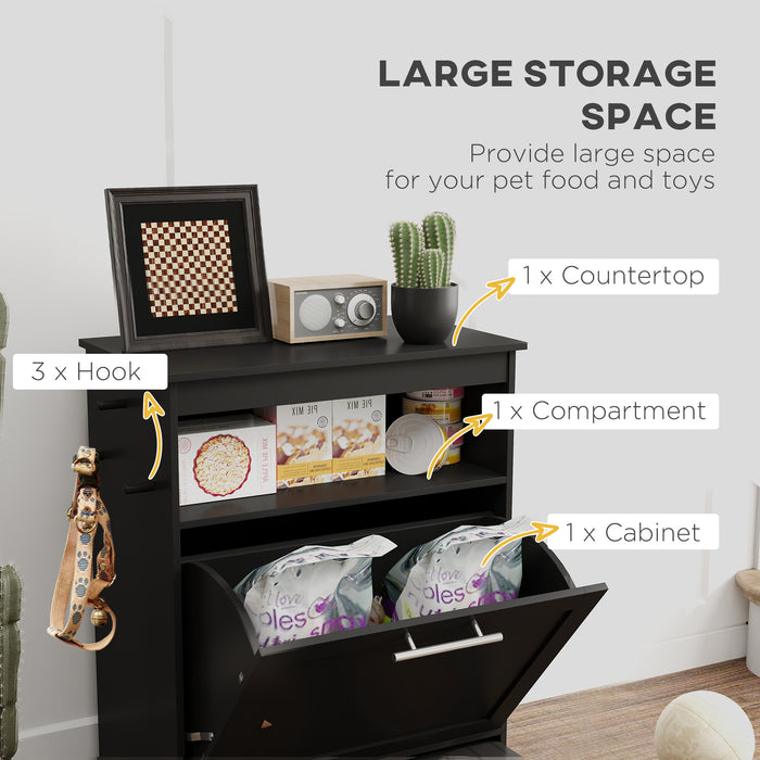 Black Pet Feeder Station With Storage Cabinet and Raised Bowls by PawHut