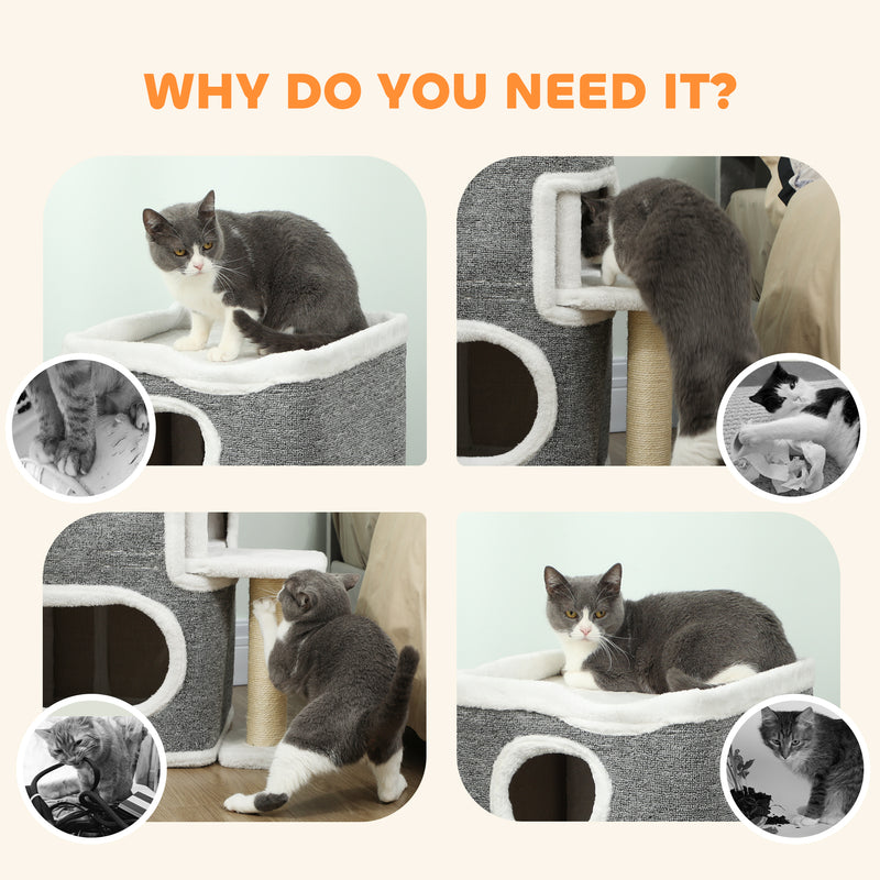 75 cm Cat Tree Tower With Scratching Post And Platforms For Indoor Cats, Grey AOSOM