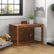 Extra Large Dog Crate Furniture with Flip-up Top and Two Doors Rustic Brown by PawHut