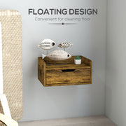 Set of 2 Industrial Style Wall Mounted Bedside Tables with Drawer Ideal for Small Bedrooms Rustic Brown