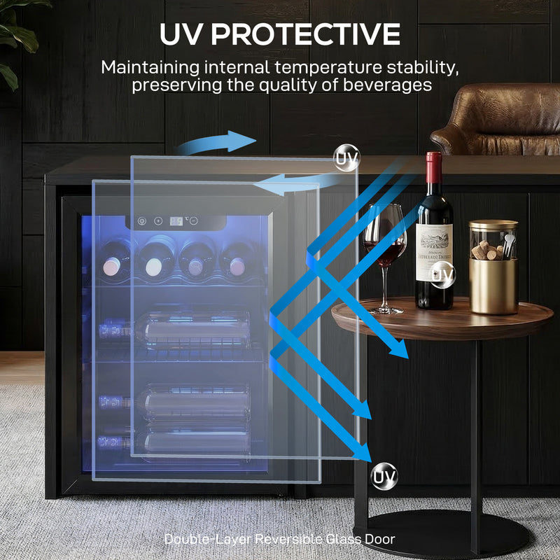 Wine Cooler for 16 Bottles with Double-Glass Door for Kitchens and Home Bars Black Homcom