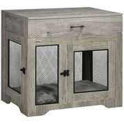 Dog Crate End Table with Two Doors and Storage Drawer for Medium Dogs Grey