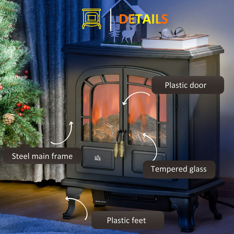 Freestanding Electric Fireplace with Adjustable Heat and Flame Effect for Small Rooms Black