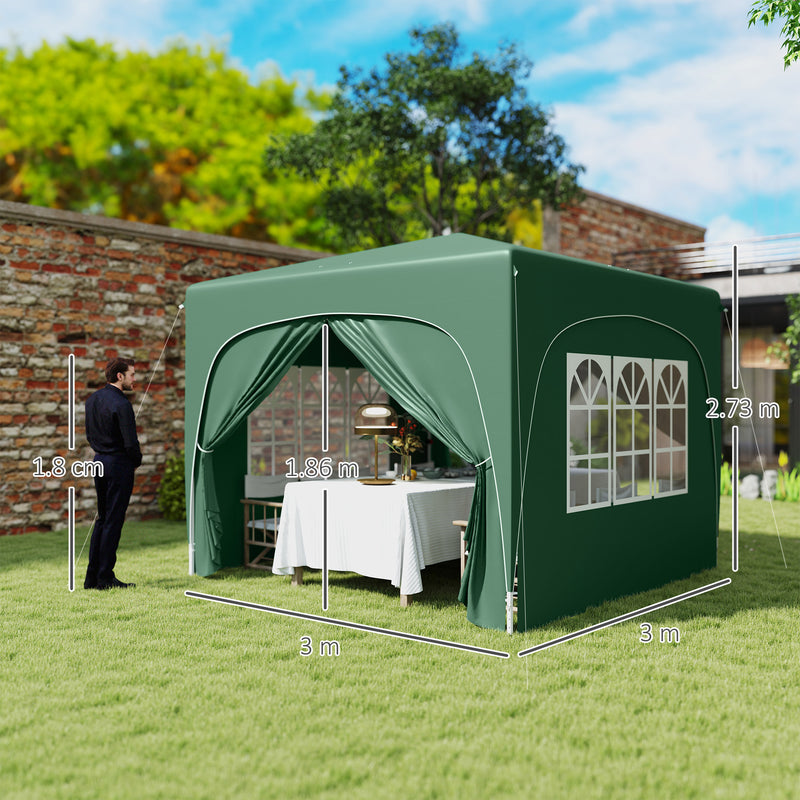Dark Green 3x3 Pop Up Gazebo Shelter With Sides UPF50+ by Outsunny