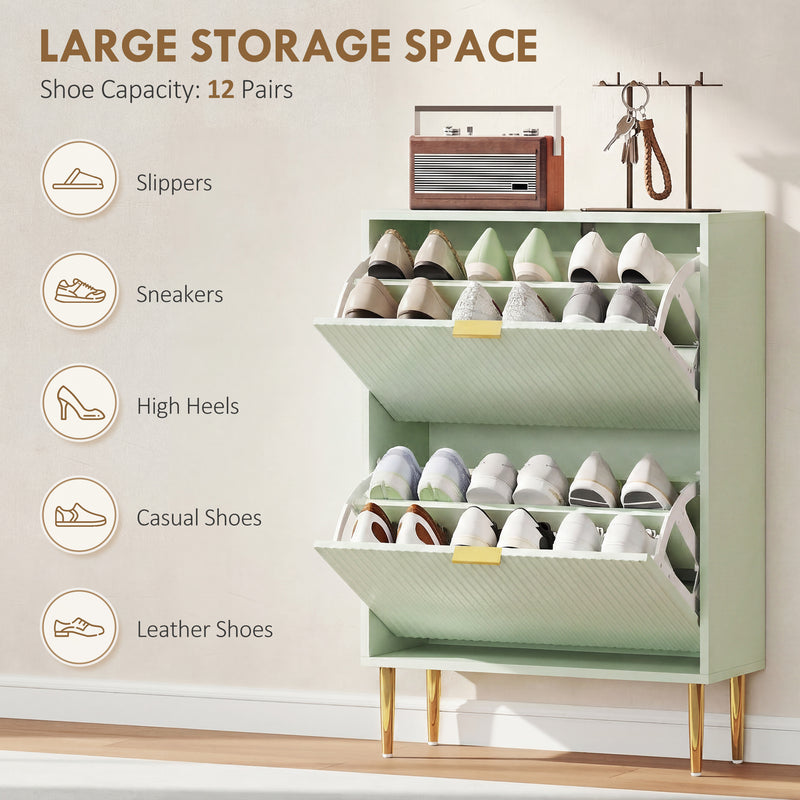 Shoe Cabinet for Hallway Storage with Adjustable Shelves and Flip Drawers Light Green