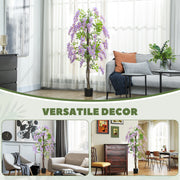 Tall Purple Artificial Wisteria Plant With 756 Leaves And Pot For Indoor Home Decor