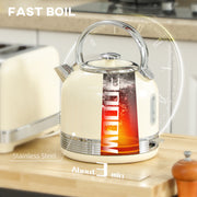 Cream Cordless Kettle and Toaster Set Polished Metal Stylish Kitchen Appliances by HOMCOM