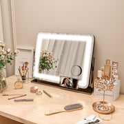 LED Light Tabletop Makeup Mirror with Adjustable Brightness Ideal for Dressing Tables, White
