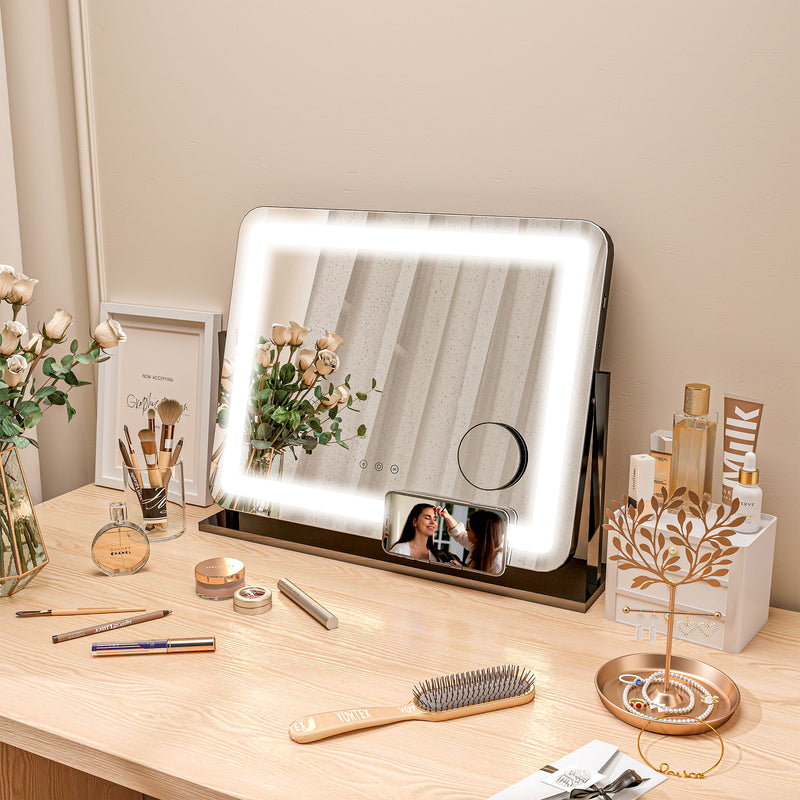LED Light Tabletop Makeup Mirror with Adjustable Brightness Ideal for Dressing Tables, White