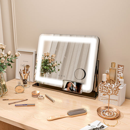 LED Light Tabletop Makeup Mirror with Adjustable Brightness Ideal for Dressing Tables, White