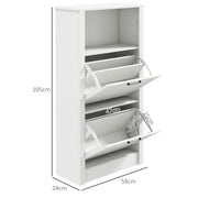 White Narrow Shoe Cabinet with Flip Drawers and Adjustable Shelves for Hallway Storage