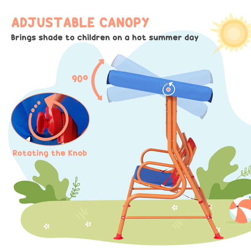 Kids Two Seater Garden Swing Chair with Canopy and Safety Harness for Outdoor Fun