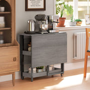 Grey Industrial Folding Dining Table with Drop Leaf and Storage Shelves for Small Spaces