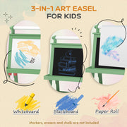 3 in 1 Kids Easel with Magnetic Whiteboard Chalkboard Paper Roll and Storage Baskets, Green