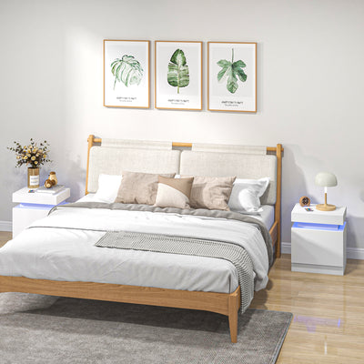 Set of 2 Bedside Tables with LED Lights and 4 Drawers Modern Storage Units White
