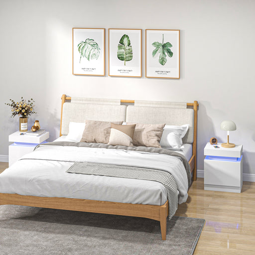 Set of 2 Bedside Tables with LED Lights and 4 Drawers Modern Storage Units White